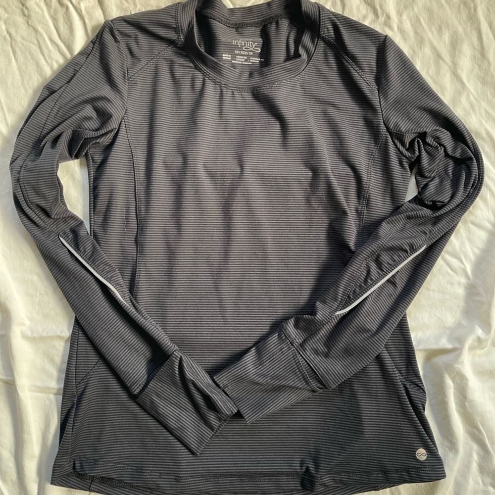 Infinity Women's Black and Grey striped Long Sleeve Top